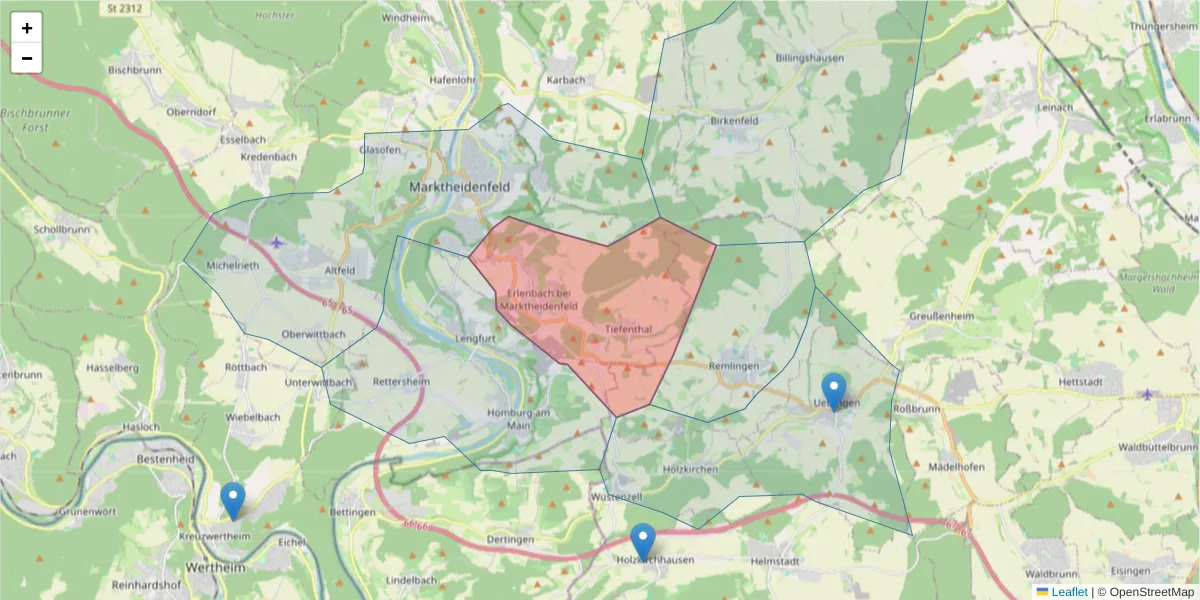 Karte des Postleitzahlen Bereichs  und der umliegenden Postleitzahlen in Deutschland