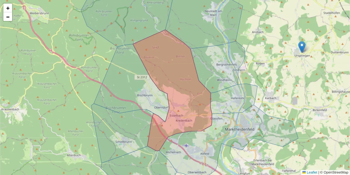 Karte des Postleitzahlen Bereichs  und der umliegenden Postleitzahlen in Deutschland