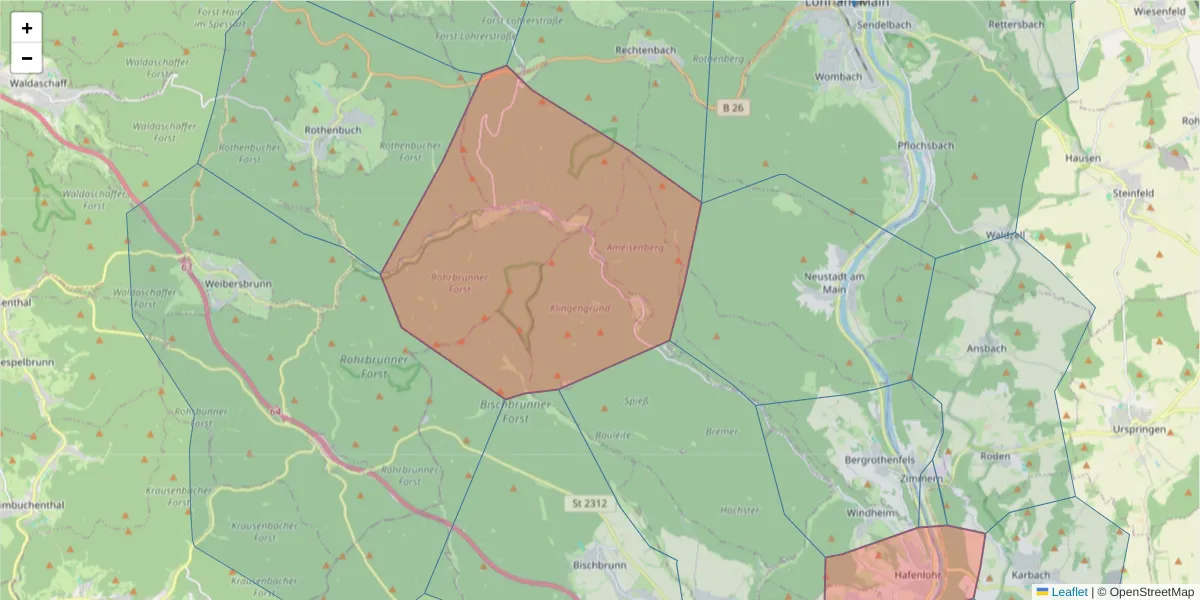 Karte des Postleitzahlen Bereichs  und der umliegenden Postleitzahlen in Deutschland
