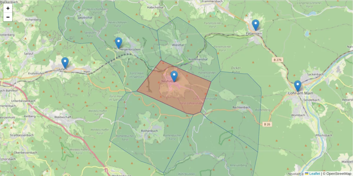 Karte des Postleitzahlen Bereichs  und der umliegenden Postleitzahlen in Deutschland