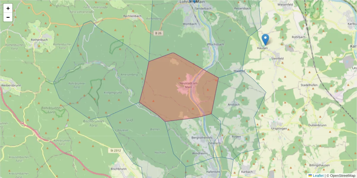 Karte des Postleitzahlen Bereichs  und der umliegenden Postleitzahlen in Deutschland