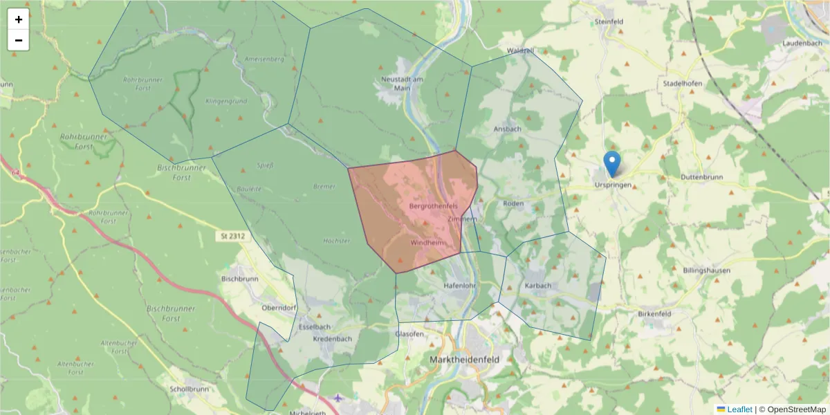 Karte des Postleitzahlen Bereichs  und der umliegenden Postleitzahlen in Deutschland