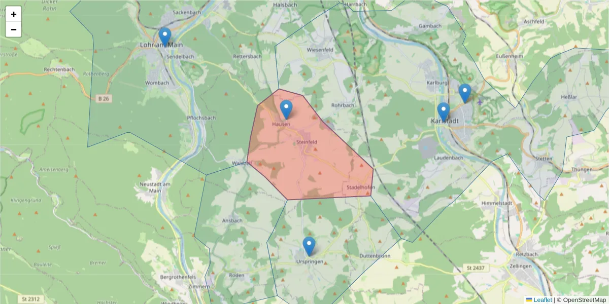 Karte des Postleitzahlen Bereichs  und der umliegenden Postleitzahlen in Deutschland