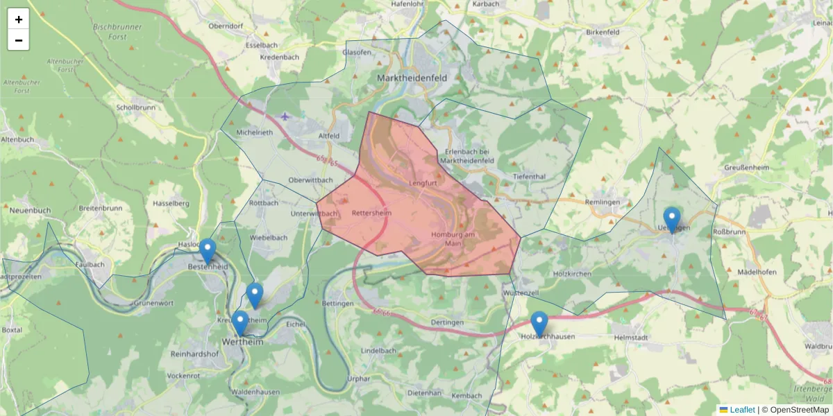 Karte des Postleitzahlen Bereichs  und der umliegenden Postleitzahlen in Deutschland