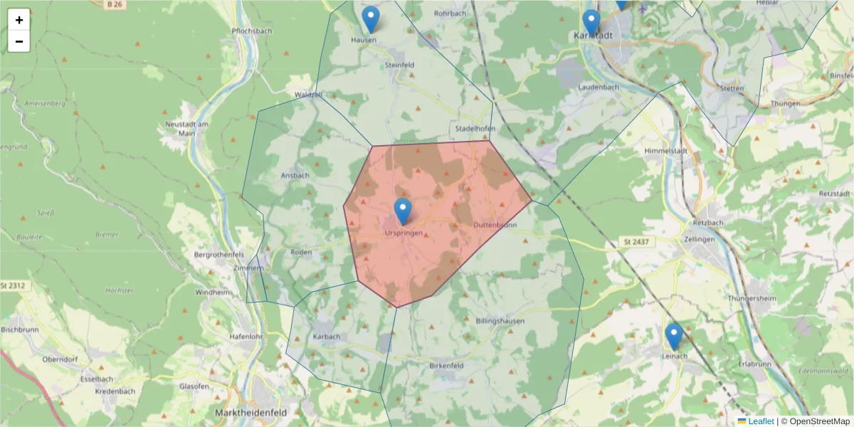 Karte des Postleitzahlen Bereichs  und der umliegenden Postleitzahlen in Deutschland