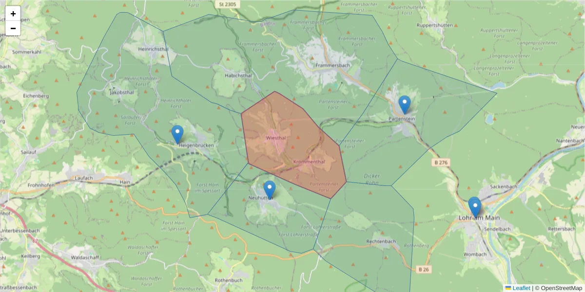 Karte des Postleitzahlen Bereichs  und der umliegenden Postleitzahlen in Deutschland