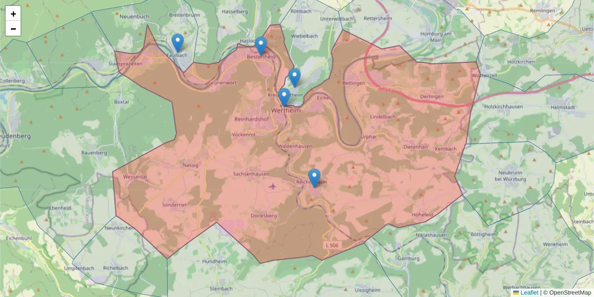 Karte des Postleitzahlen Bereichs  und der umliegenden Postleitzahlen in Deutschland