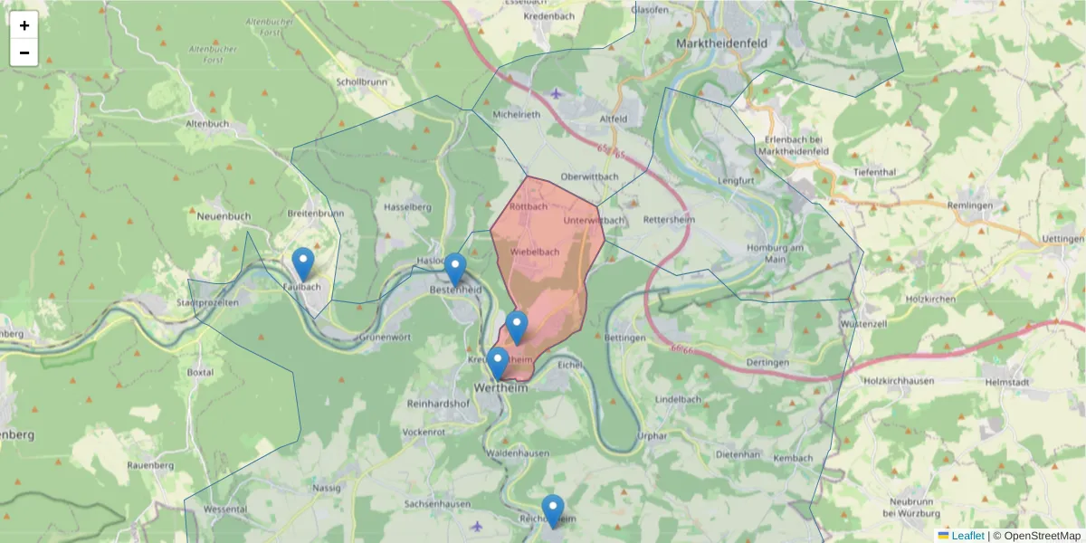 Karte des Postleitzahlen Bereichs  und der umliegenden Postleitzahlen in Deutschland