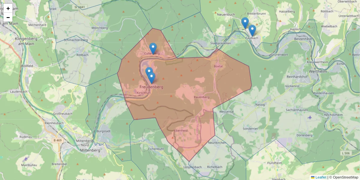 Karte des Postleitzahlen Bereichs  und der umliegenden Postleitzahlen in Deutschland