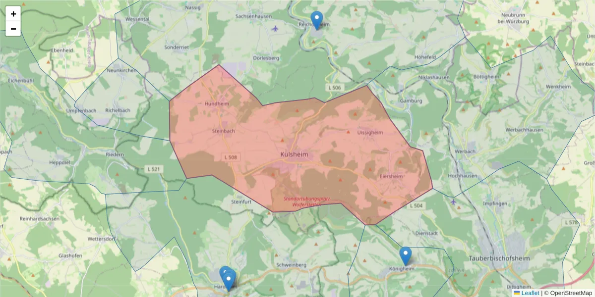 Karte des Postleitzahlen Bereichs  und der umliegenden Postleitzahlen in Deutschland