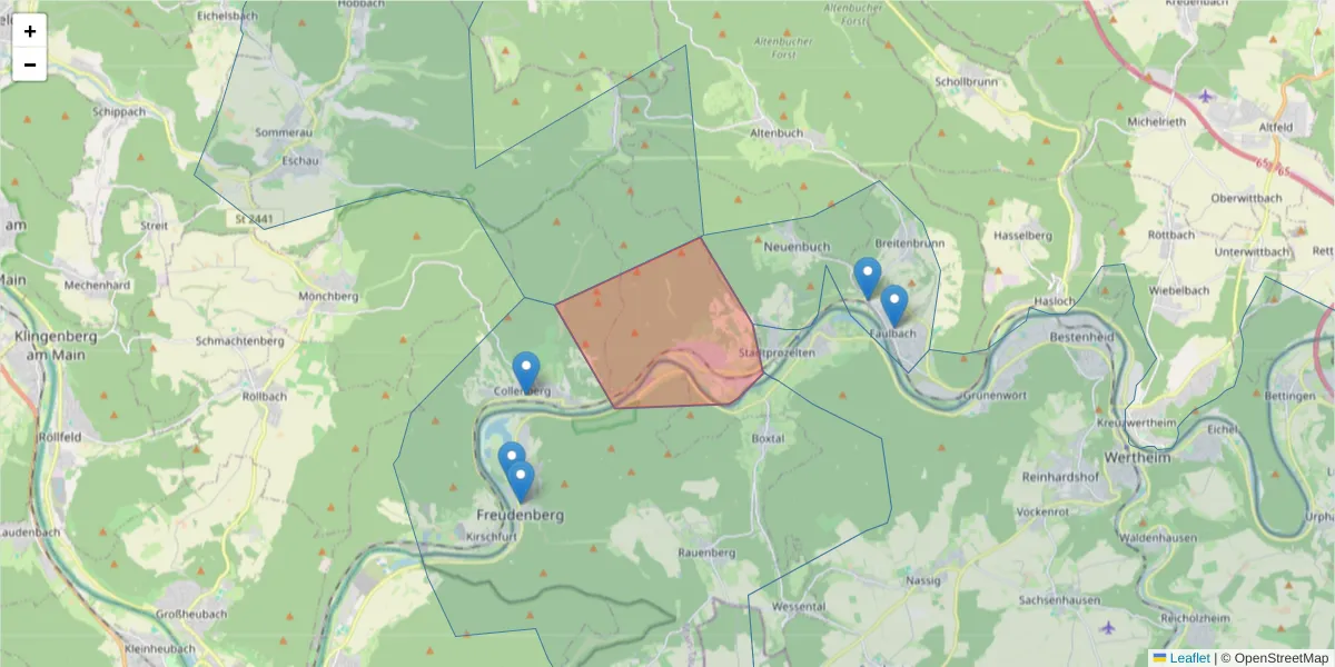 Karte des Postleitzahlen Bereichs  und der umliegenden Postleitzahlen in Deutschland