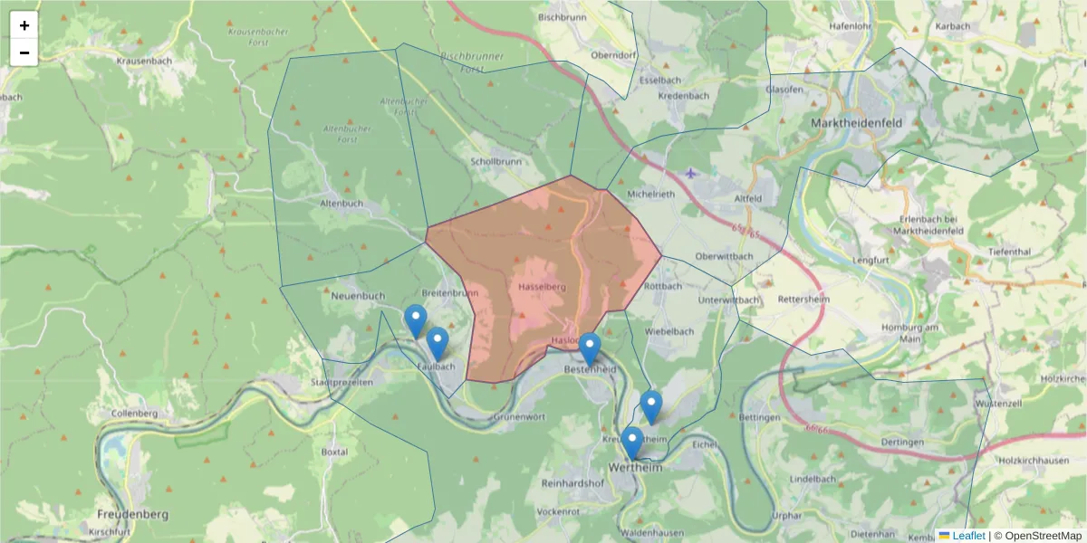 Karte des Postleitzahlen Bereichs  und der umliegenden Postleitzahlen in Deutschland