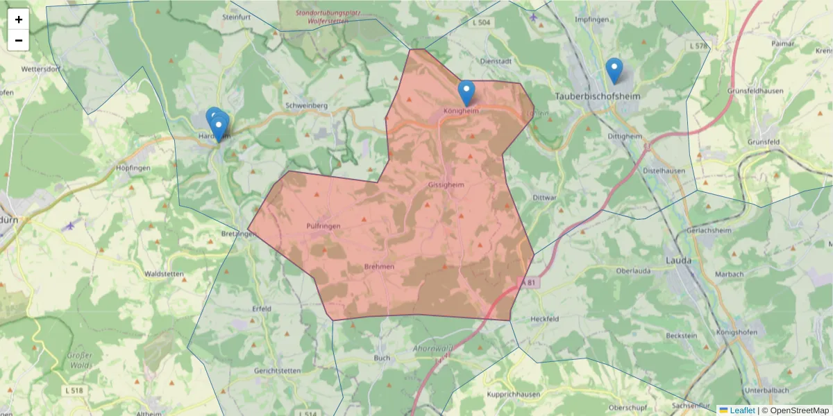 Karte des Postleitzahlen Bereichs  und der umliegenden Postleitzahlen in Deutschland