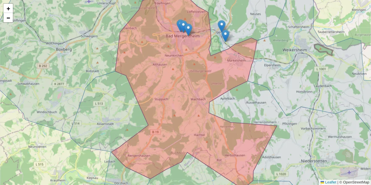 Karte des Postleitzahlen Bereichs  und der umliegenden Postleitzahlen in Deutschland