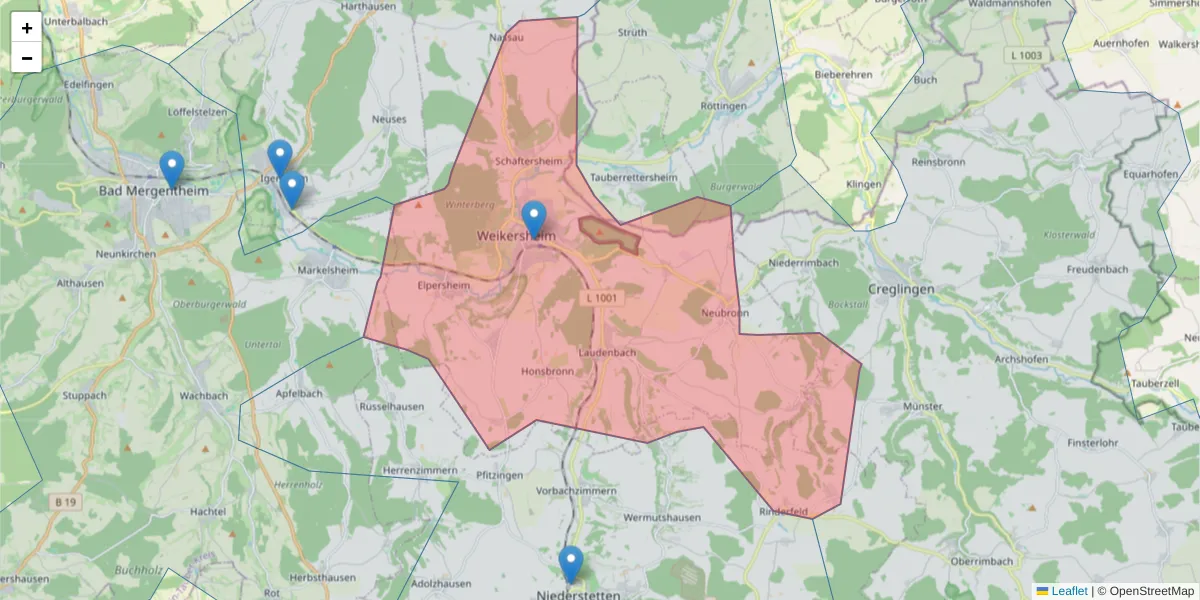 Karte des Postleitzahlen Bereichs  und der umliegenden Postleitzahlen in Deutschland