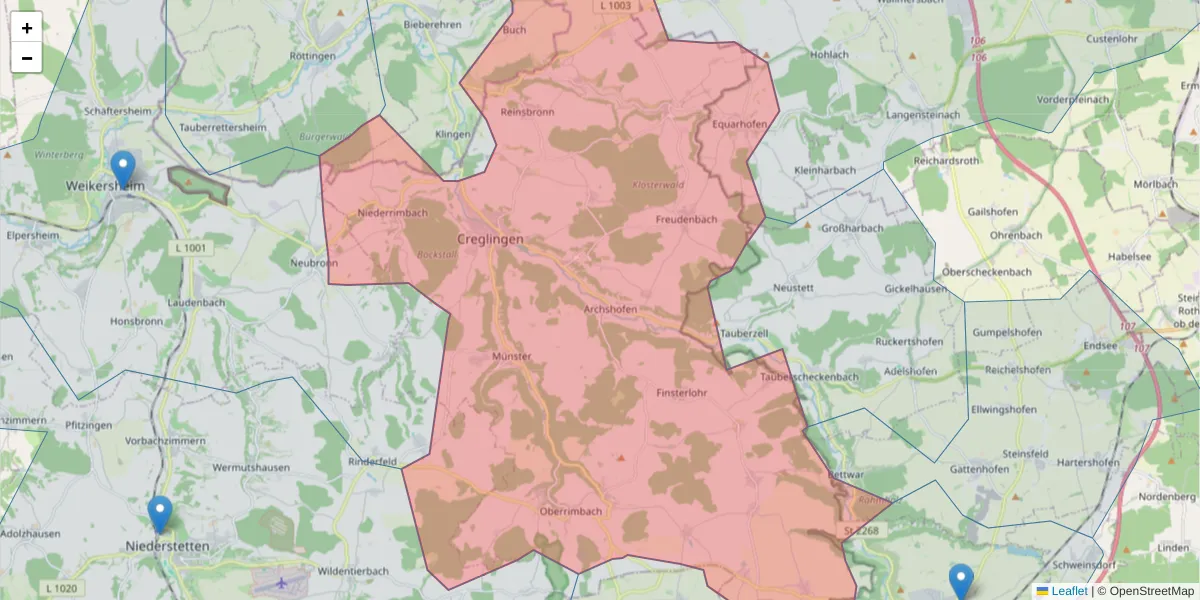 Karte des Postleitzahlen Bereichs  und der umliegenden Postleitzahlen in Deutschland