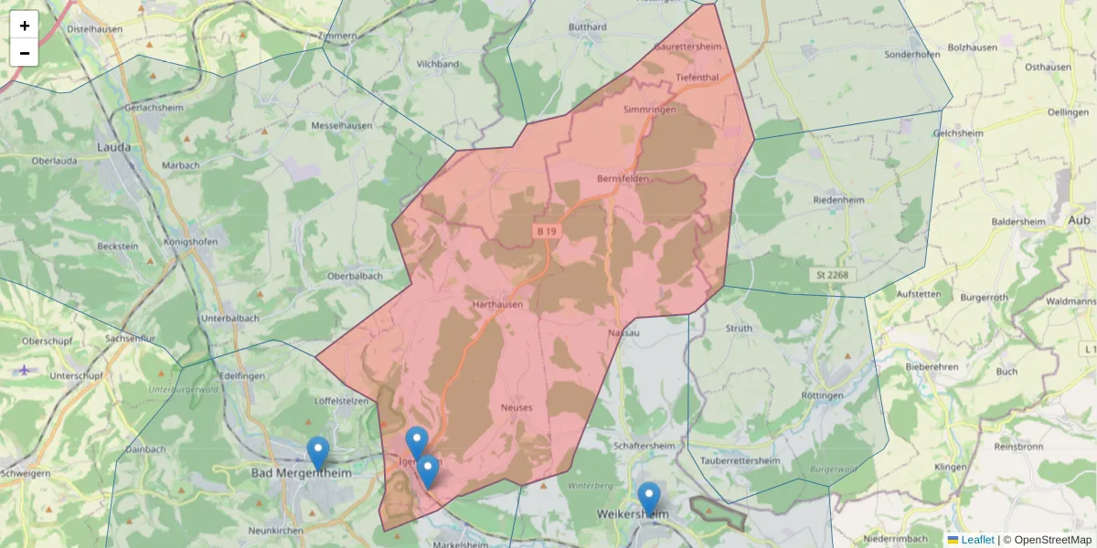 Karte des Postleitzahlen Bereichs  und der umliegenden Postleitzahlen in Deutschland