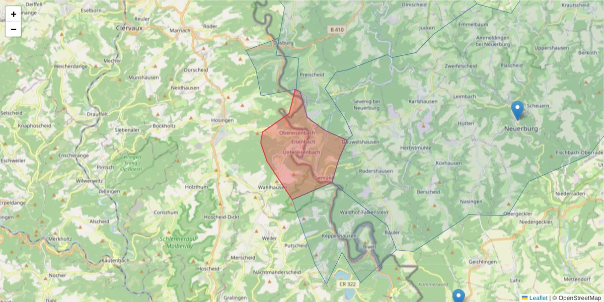 Karte des Postleitzahlen Bereichs  und der umliegenden Postleitzahlen in Deutschland