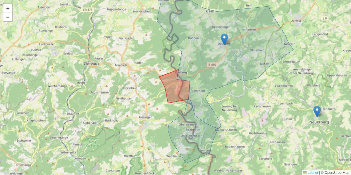 Karte des Postleitzahlen Bereichs  und der umliegenden Postleitzahlen in Deutschland