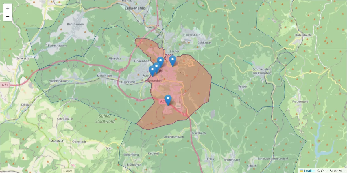 Karte des Postleitzahlen Bereichs  und der umliegenden Postleitzahlen in Deutschland