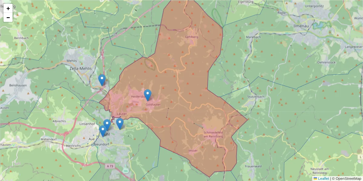 Karte des Postleitzahlen Bereichs  und der umliegenden Postleitzahlen in Deutschland