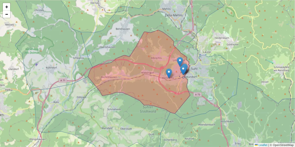 Karte des Postleitzahlen Bereichs  und der umliegenden Postleitzahlen in Deutschland