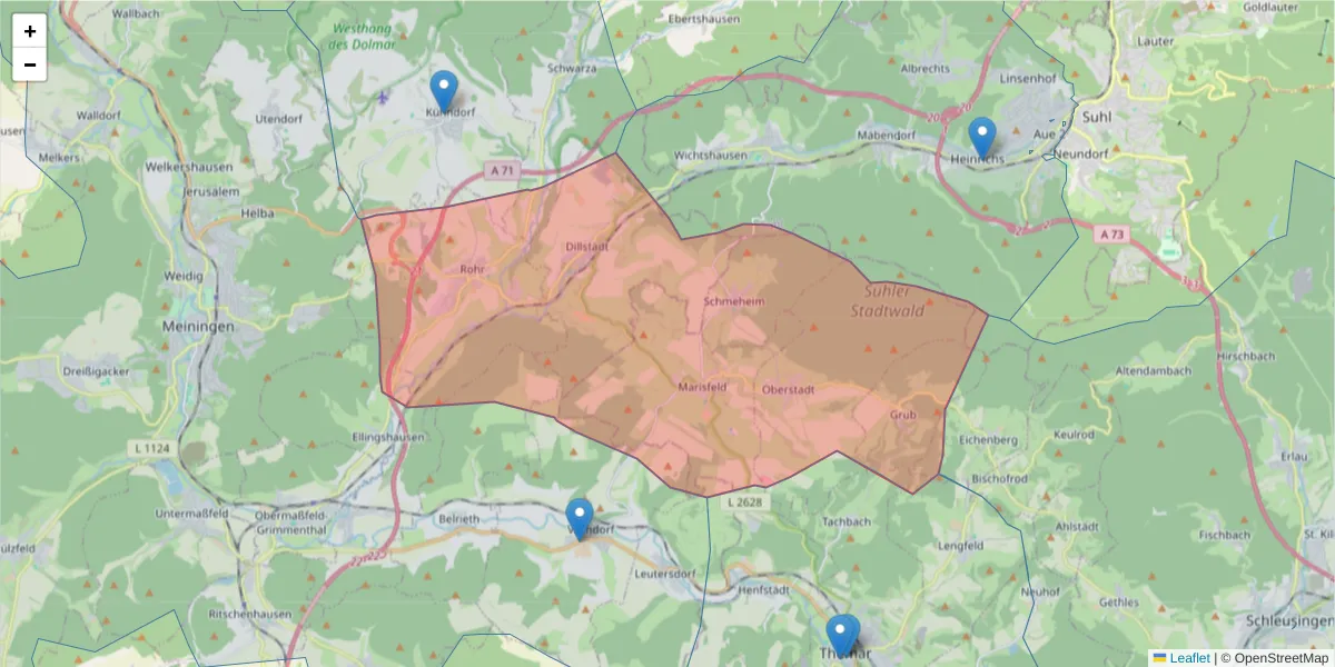 Karte des Postleitzahlen Bereichs  und der umliegenden Postleitzahlen in Deutschland