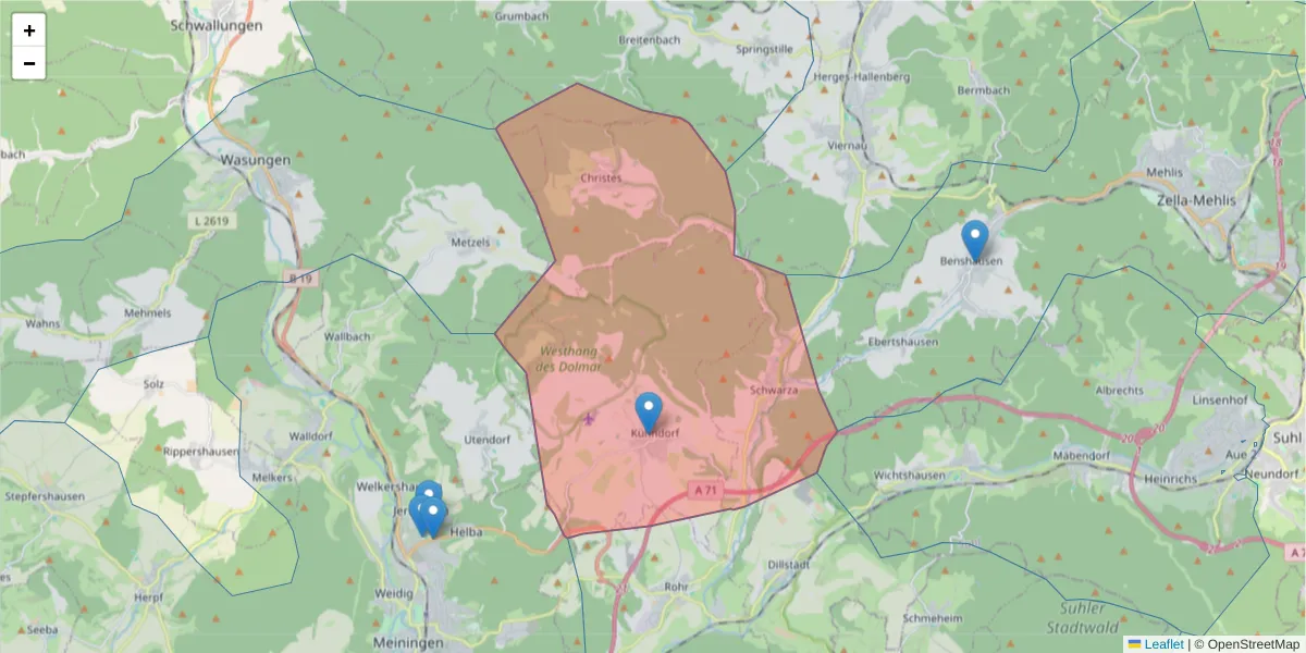 Karte des Postleitzahlen Bereichs  und der umliegenden Postleitzahlen in Deutschland