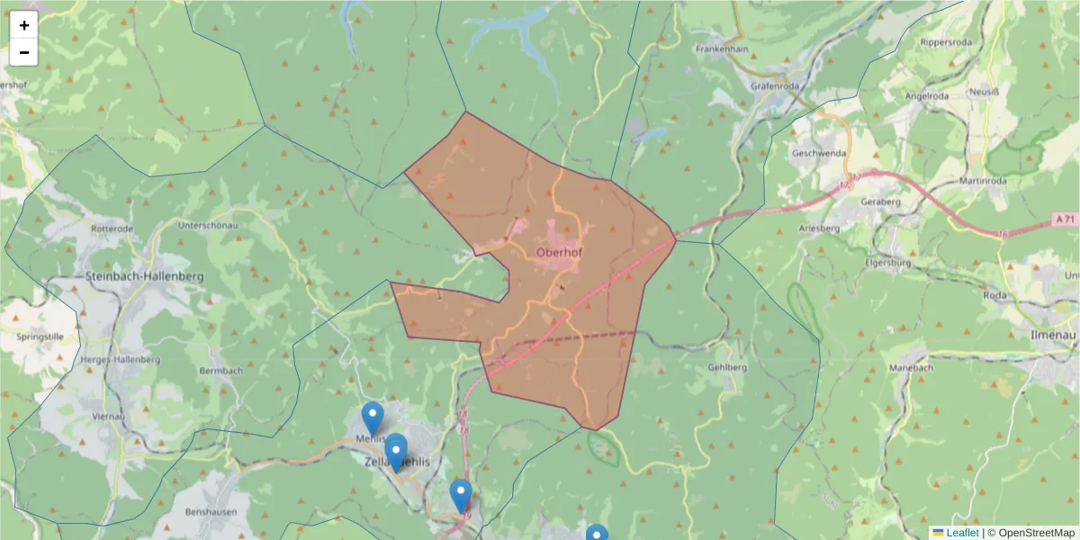 Karte des Postleitzahlen Bereichs  und der umliegenden Postleitzahlen in Deutschland