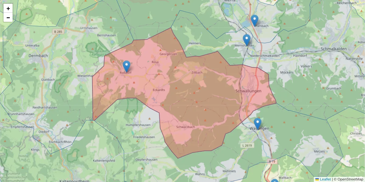 Karte des Postleitzahlen Bereichs  und der umliegenden Postleitzahlen in Deutschland