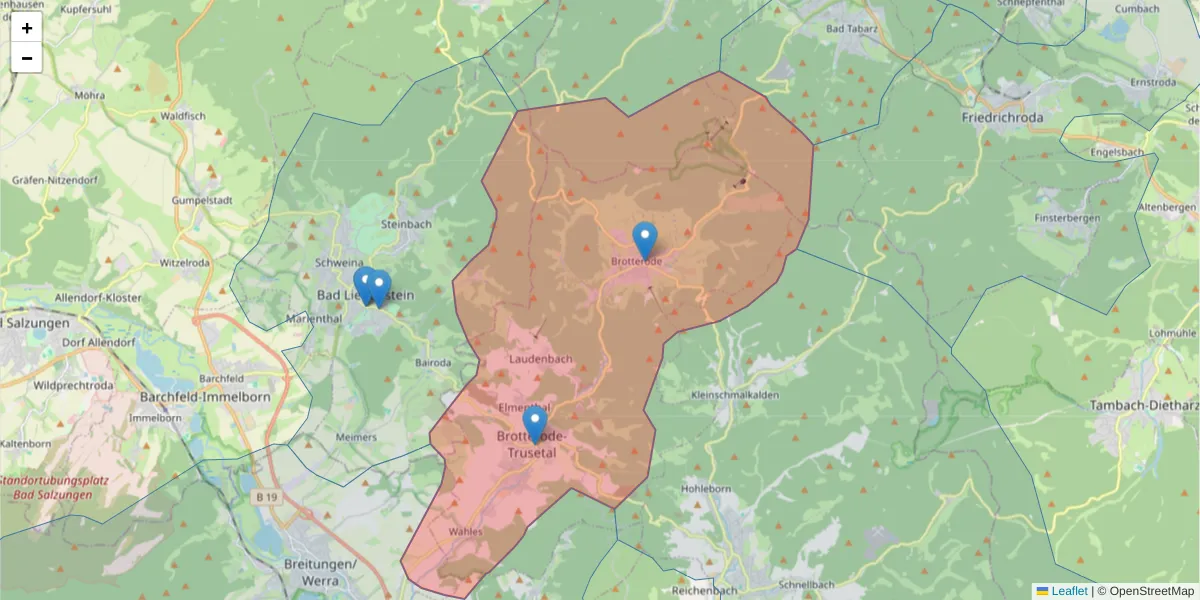 Karte des Postleitzahlen Bereichs  und der umliegenden Postleitzahlen in Deutschland