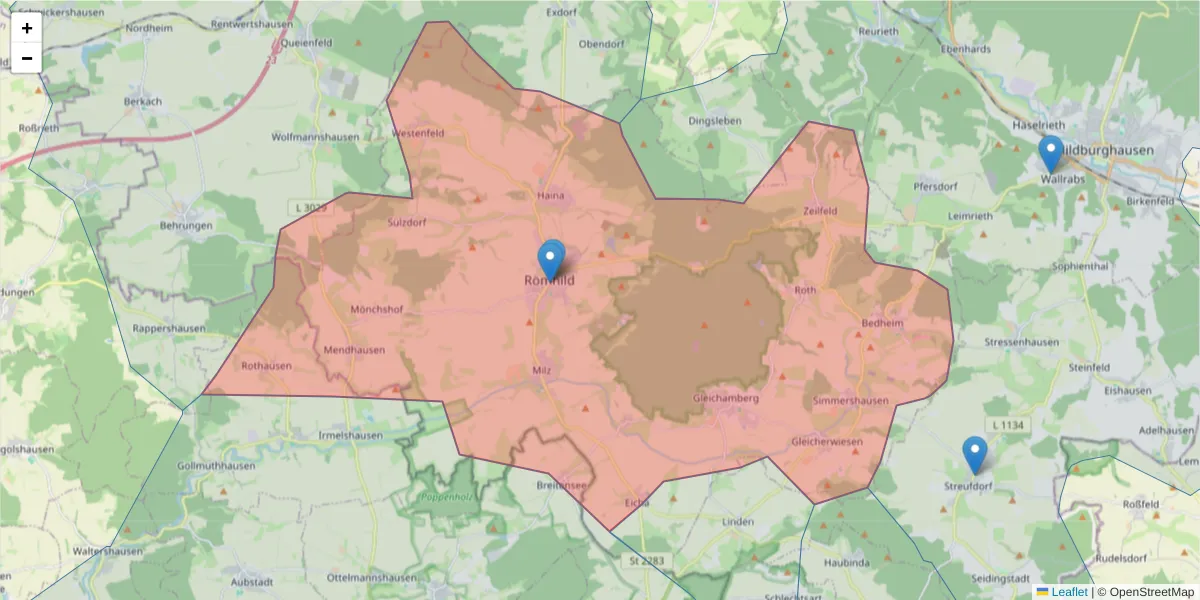 Karte des Postleitzahlen Bereichs  und der umliegenden Postleitzahlen in Deutschland