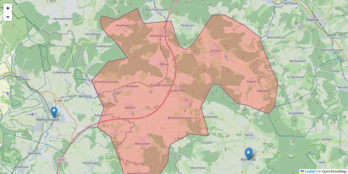 Karte des Postleitzahlen Bereichs  und der umliegenden Postleitzahlen in Deutschland