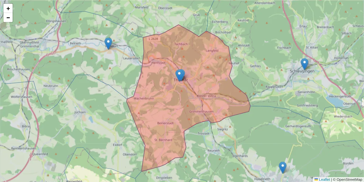 Karte des Postleitzahlen Bereichs  und der umliegenden Postleitzahlen in Deutschland