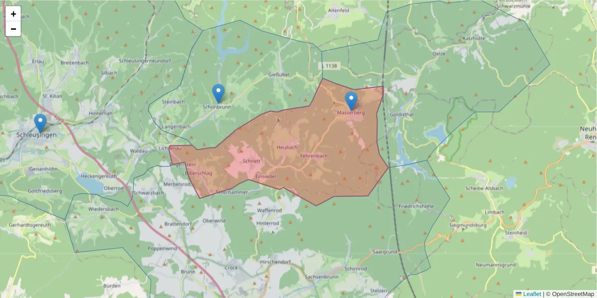 Karte des Postleitzahlen Bereichs  und der umliegenden Postleitzahlen in Deutschland