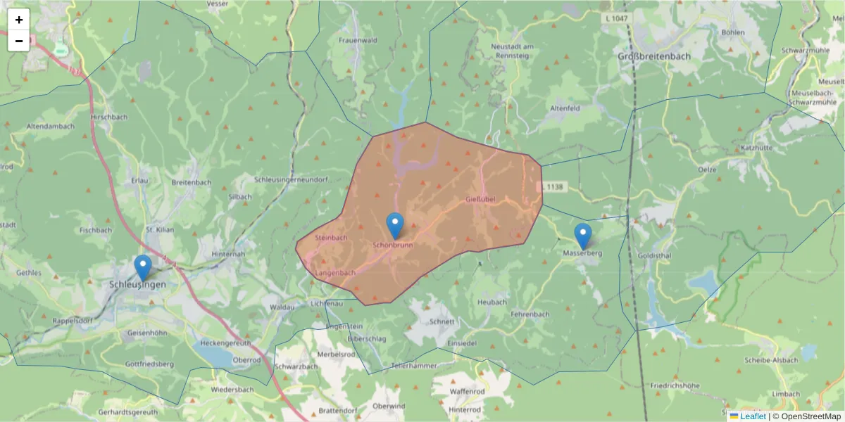 Karte des Postleitzahlen Bereichs  und der umliegenden Postleitzahlen in Deutschland