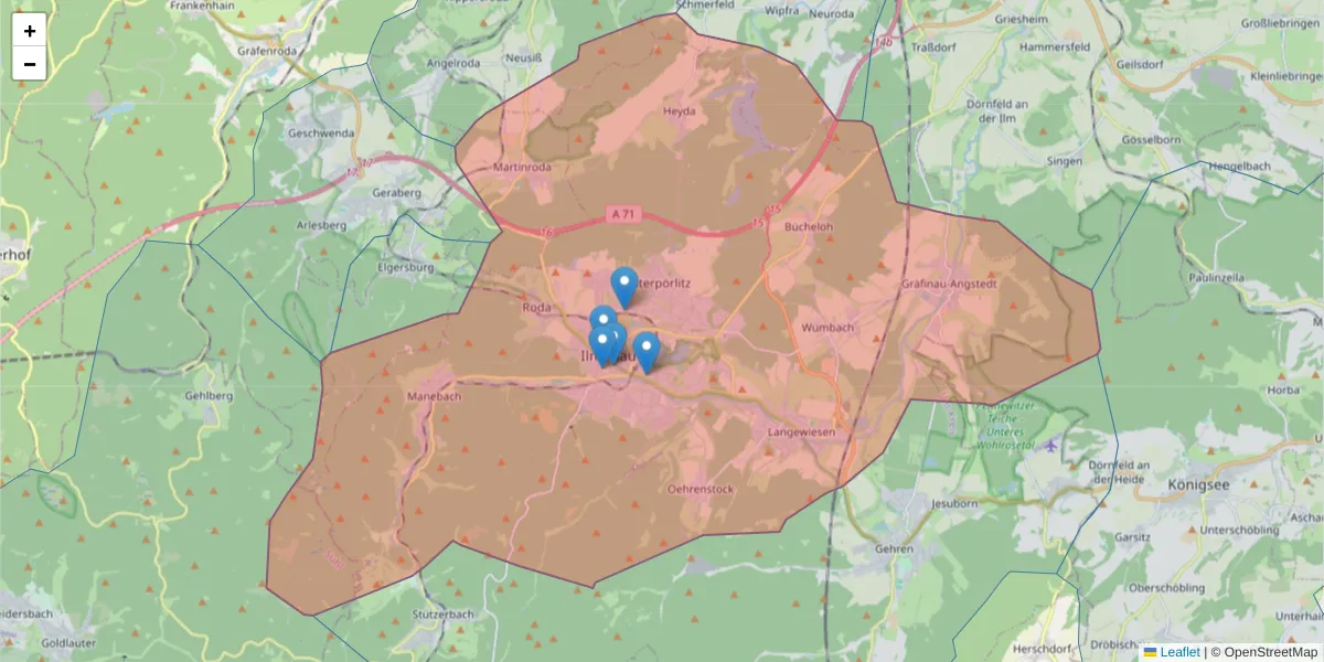 Karte des Postleitzahlen Bereichs  und der umliegenden Postleitzahlen in Deutschland