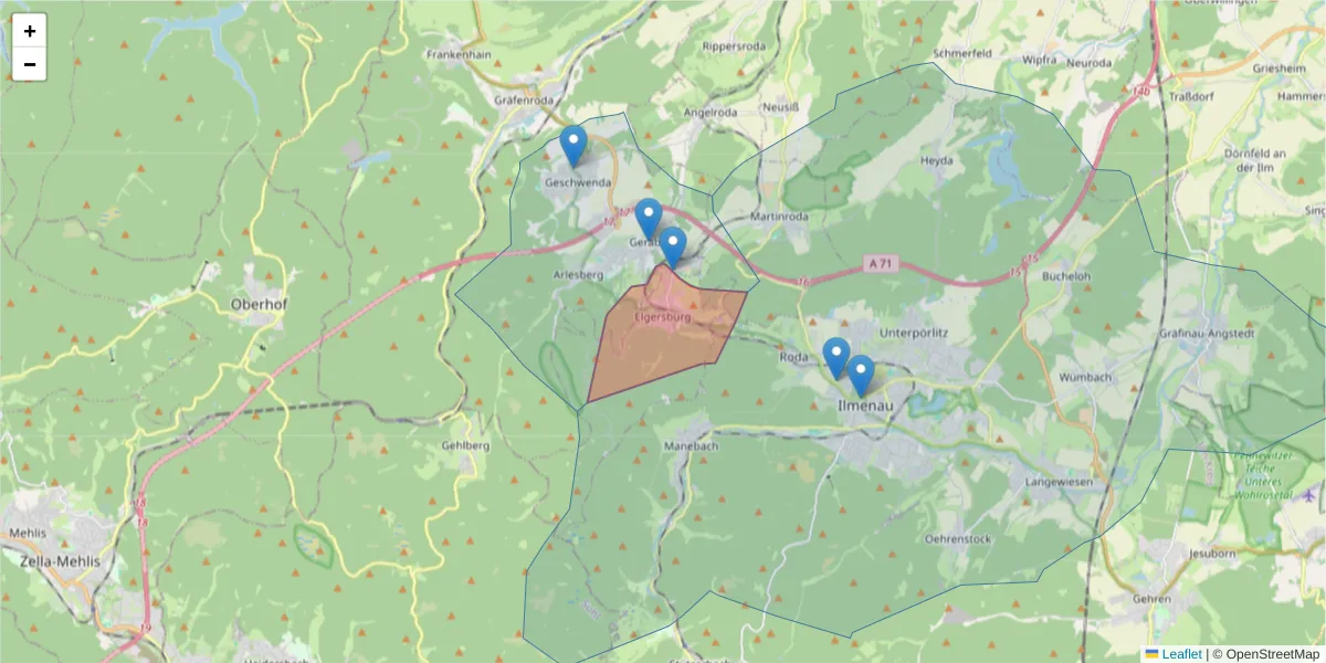 Karte des Postleitzahlen Bereichs  und der umliegenden Postleitzahlen in Deutschland