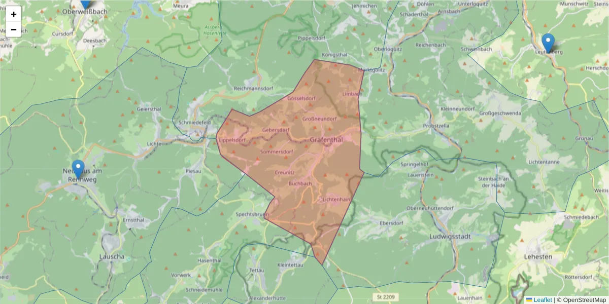 Karte des Postleitzahlen Bereichs  und der umliegenden Postleitzahlen in Deutschland
