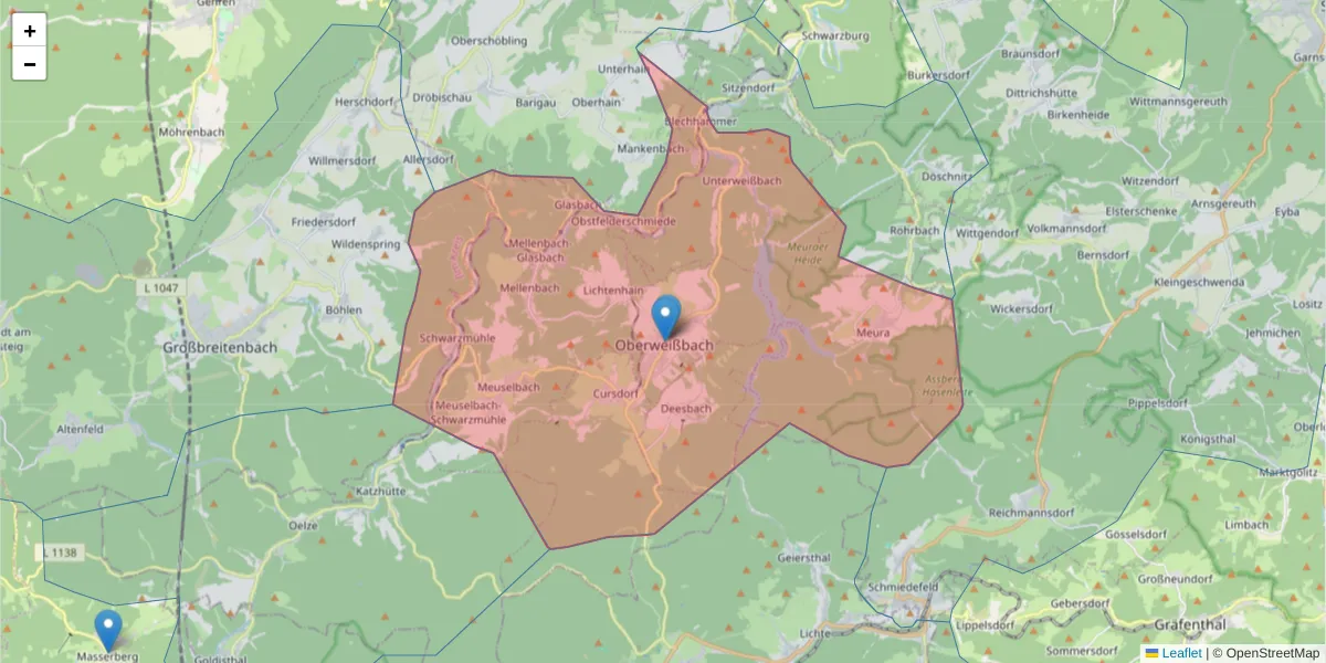 Karte des Postleitzahlen Bereichs  und der umliegenden Postleitzahlen in Deutschland