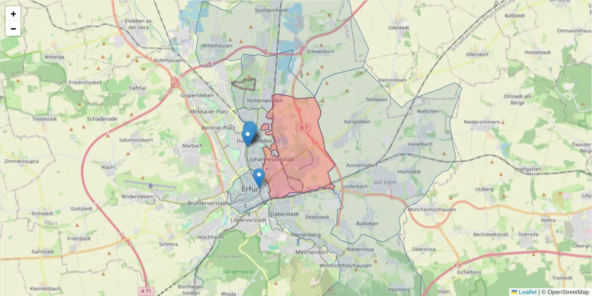 Karte des Postleitzahlen Bereichs  und der umliegenden Postleitzahlen in Deutschland