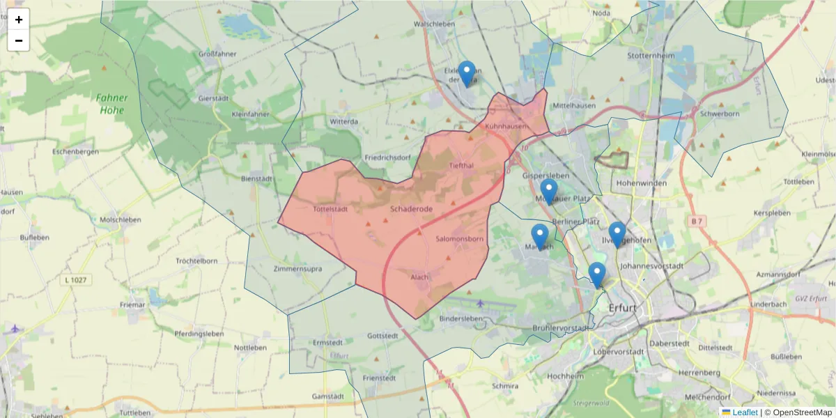 Karte des Postleitzahlen Bereichs  und der umliegenden Postleitzahlen in Deutschland