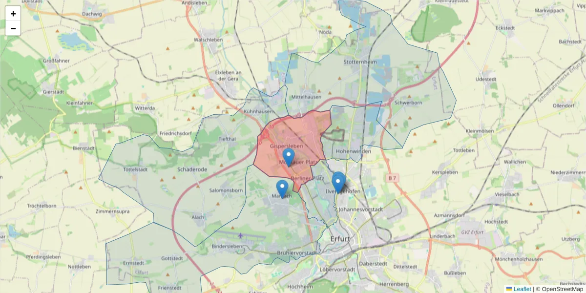 Karte des Postleitzahlen Bereichs  und der umliegenden Postleitzahlen in Deutschland