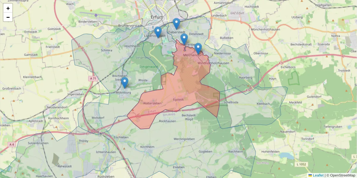 Karte des Postleitzahlen Bereichs  und der umliegenden Postleitzahlen in Deutschland