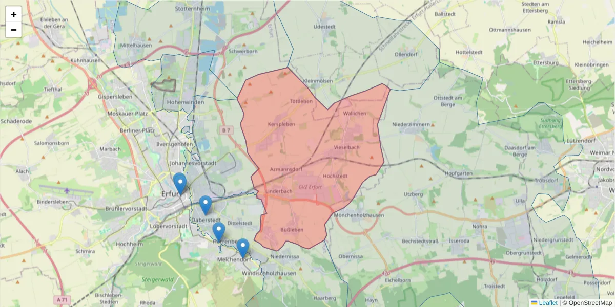 Karte des Postleitzahlen Bereichs  und der umliegenden Postleitzahlen in Deutschland