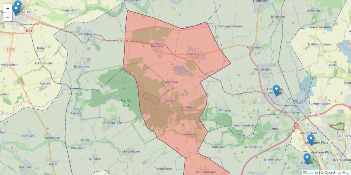 Karte des Postleitzahlen Bereichs  und der umliegenden Postleitzahlen in Deutschland