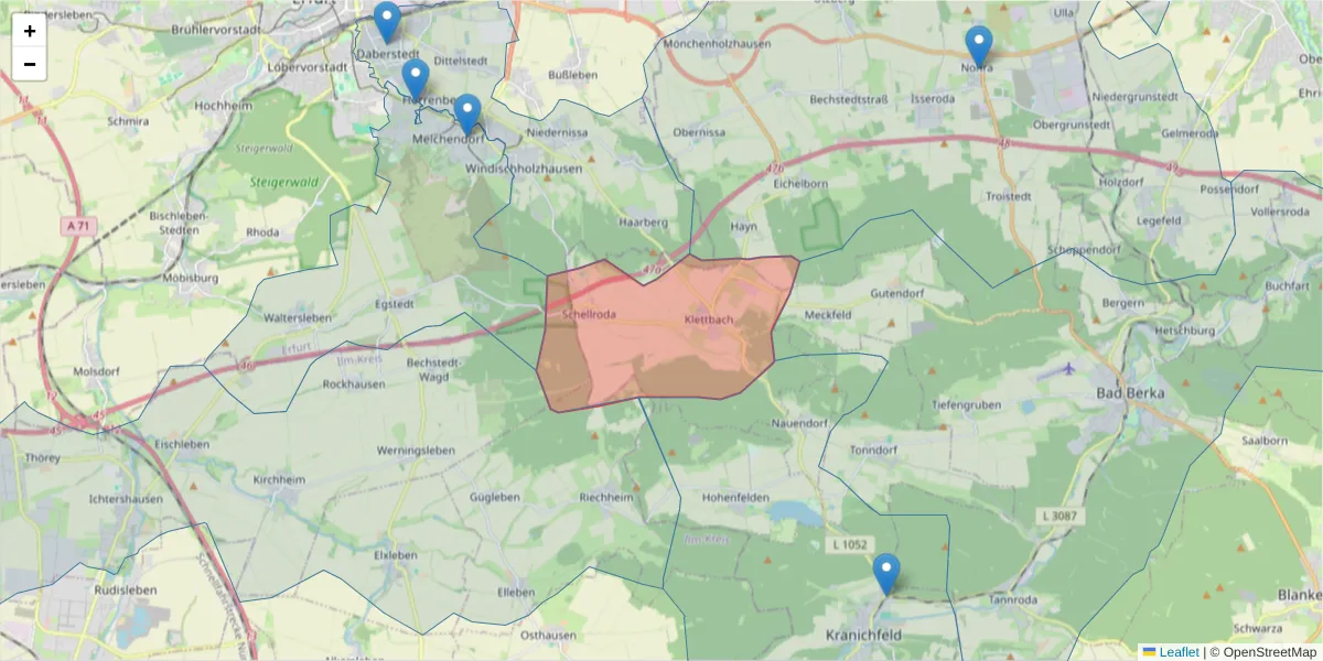 Karte des Postleitzahlen Bereichs  und der umliegenden Postleitzahlen in Deutschland
