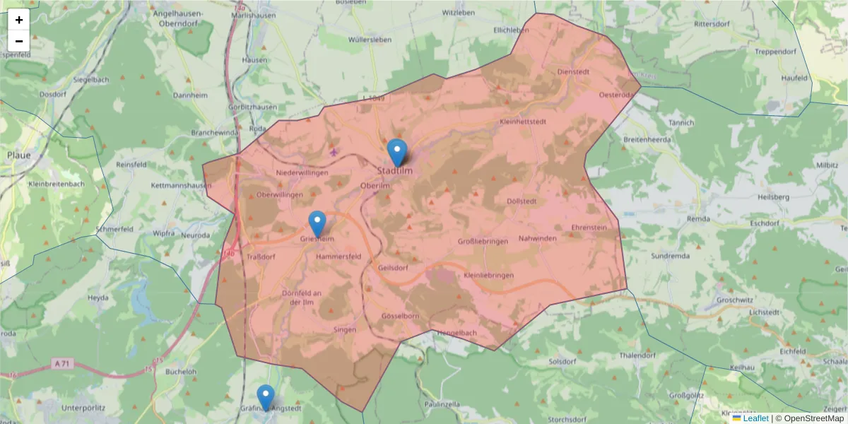 Karte des Postleitzahlen Bereichs  und der umliegenden Postleitzahlen in Deutschland
