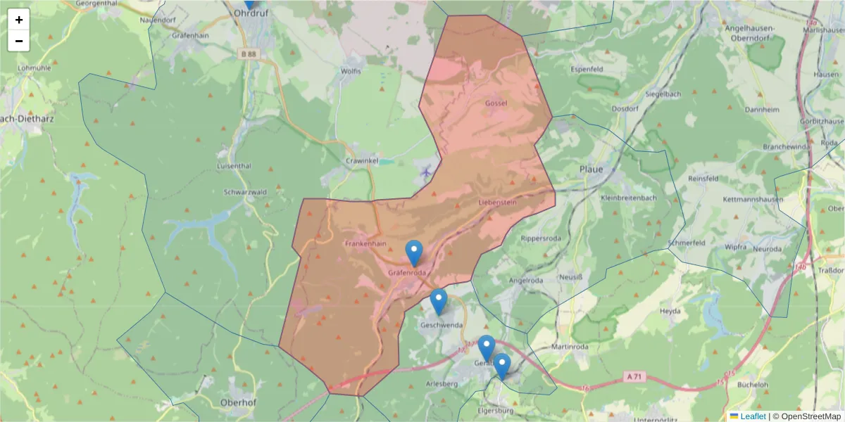 Karte des Postleitzahlen Bereichs  und der umliegenden Postleitzahlen in Deutschland