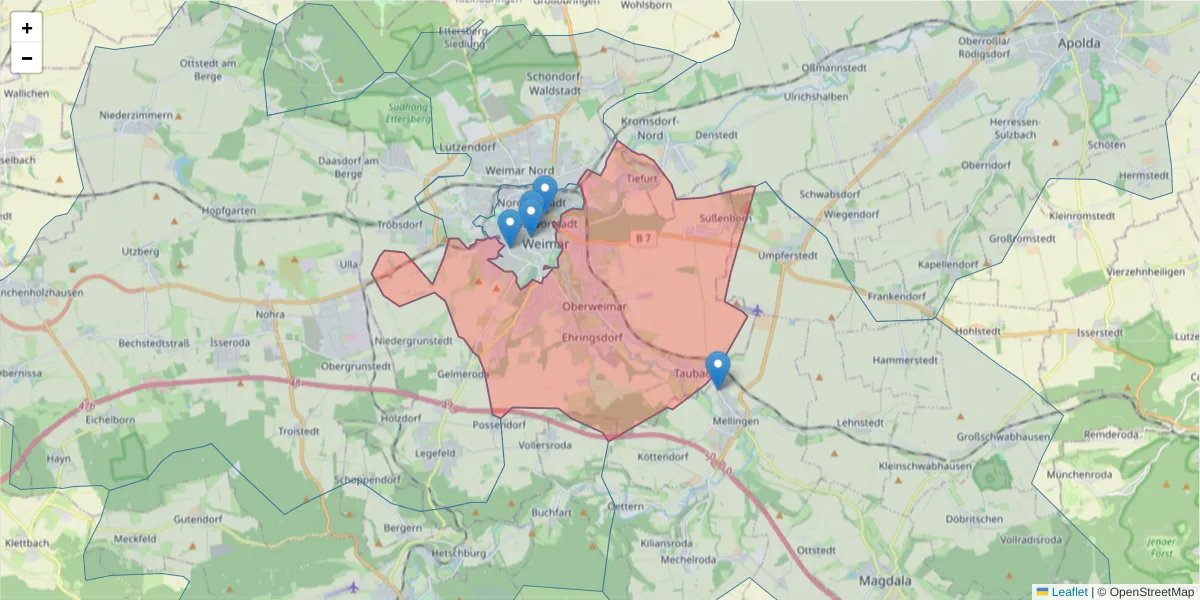Karte des Postleitzahlen Bereichs  und der umliegenden Postleitzahlen in Deutschland